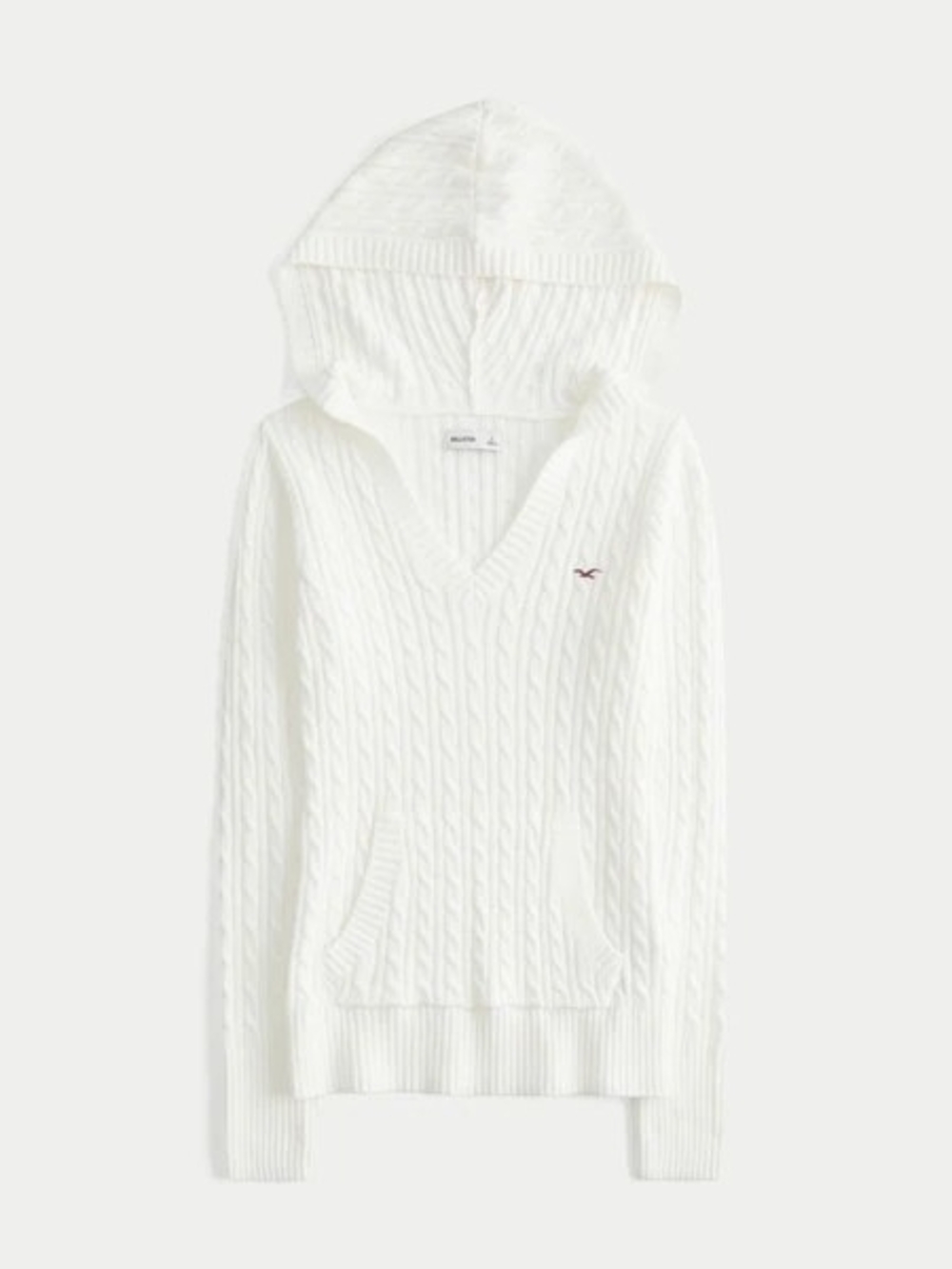 Hollister White Cable-Knit V-Neck Hooded Sweater NWOT SIZE L
